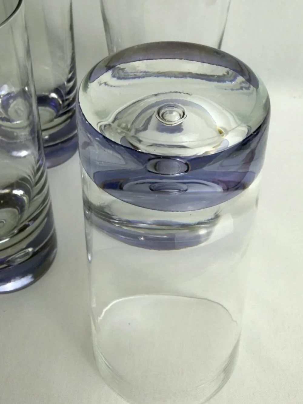 Handmade Polish Vintage Glass Tumblers 12 oz Blue/Purple Bubble Base Set of 4